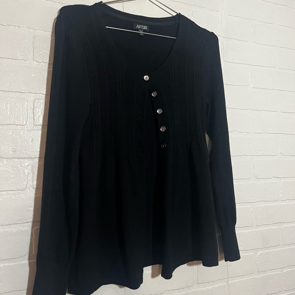 APT.9 Cardigan Sweater Half Button Front Black Office Business Casual Sz MP - Picture 5 of 8